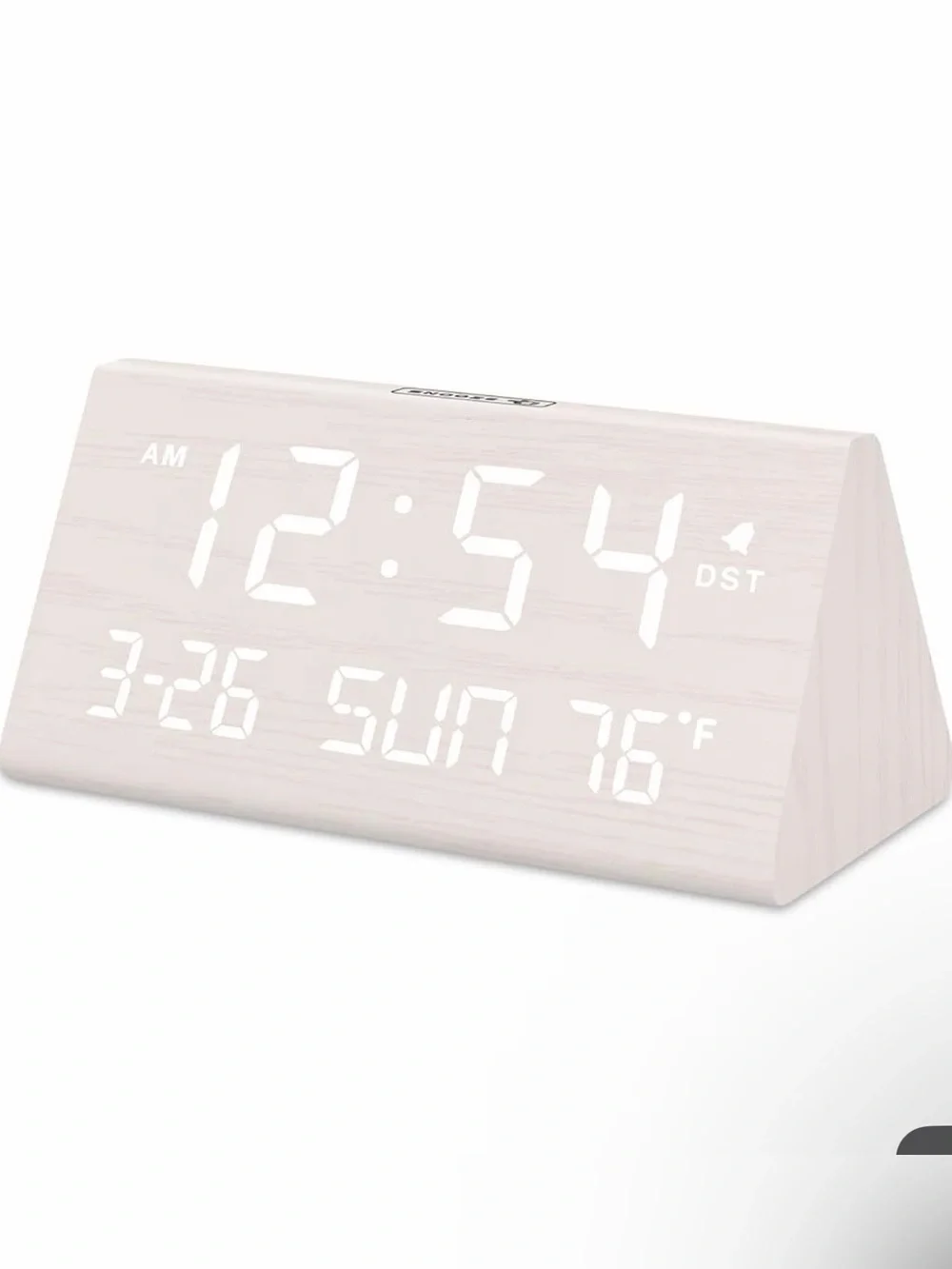 Minimal LED Wood Grain Alarm Clock in White